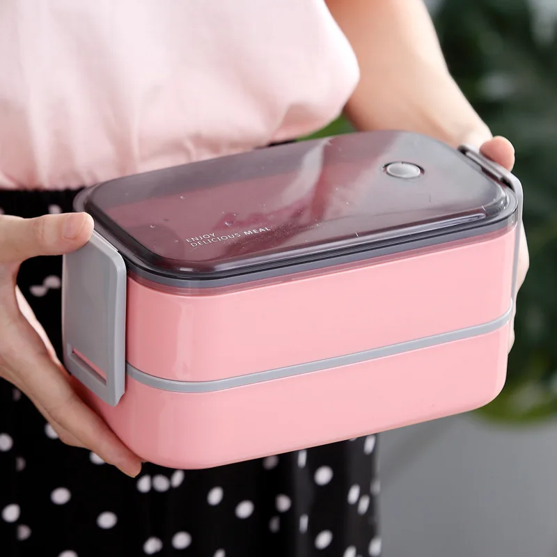 
Eco-Friendly Stackable Reusable PP Plastic Bento Lunch Box Two Layer Compartments Portable stainless steel 304 inner 