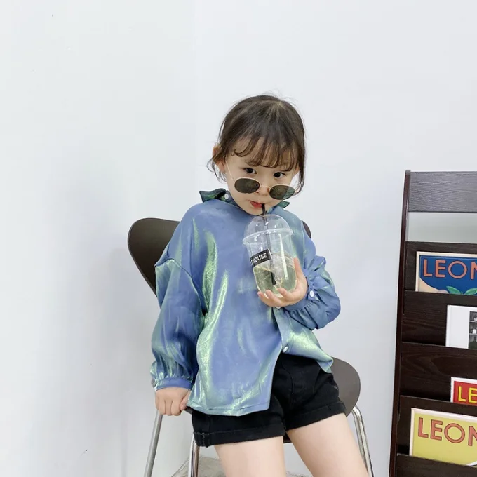 
KS2179 Fashion designer girls spring blouse stylish kids bling shirts 