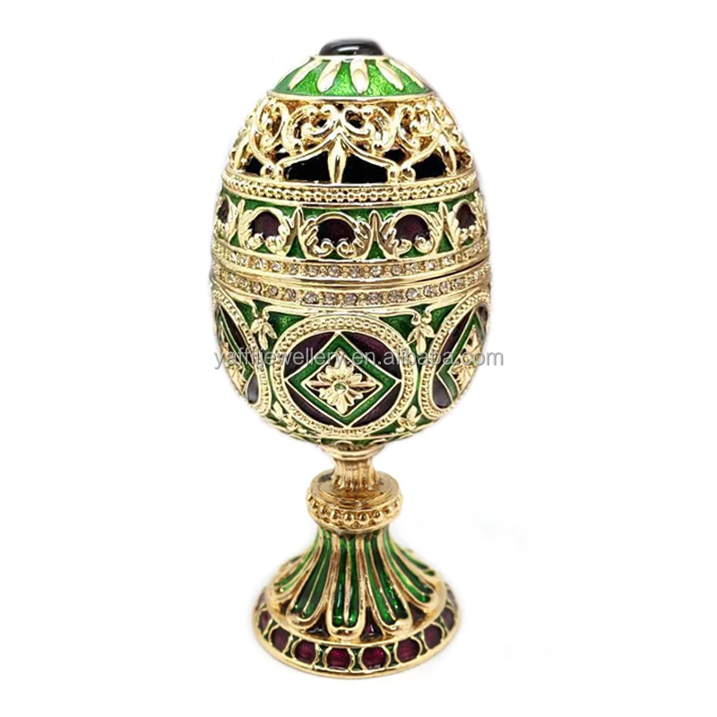 Faberge Egg jewelry box hollowed-out jewelry Easter decorations Hand-painted enamel metal crafts