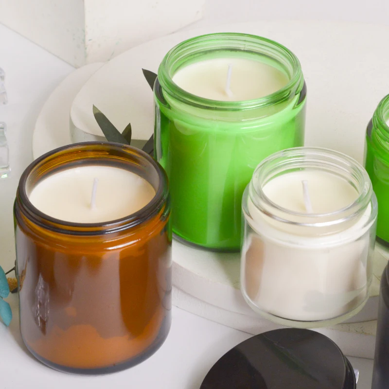 Self owned brand soy wax multi-color aromatherapy candle amber glass jar aluminum lid glass jar customized aromatherapy candle
