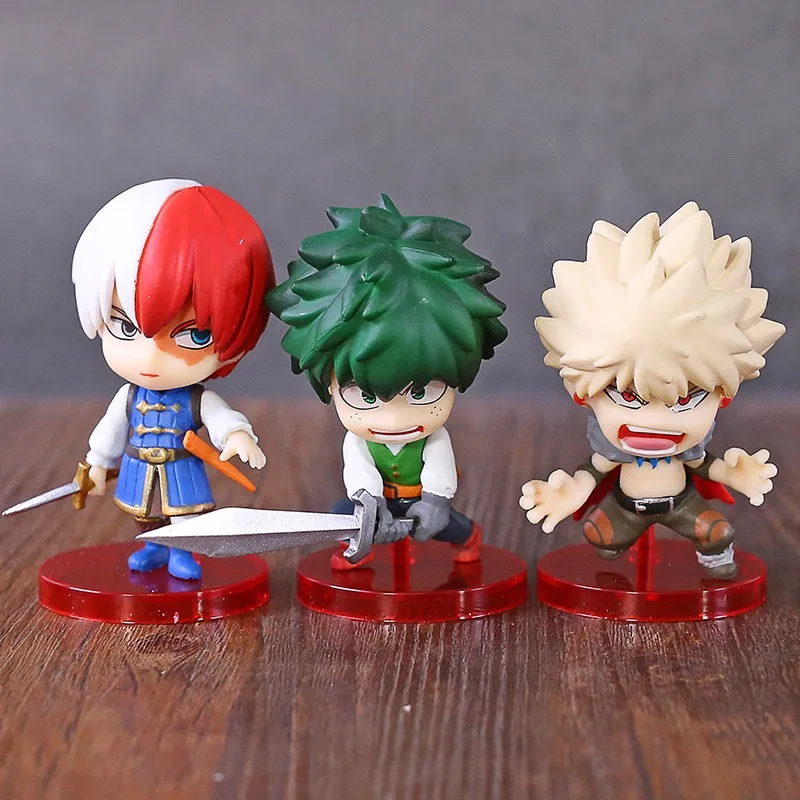 7cm Anime My Hero Academia Izuku Midoriya Katsuki Bakugou Shoto Todoroki Q Version Figure Dolls Model Toys 3pcs/set