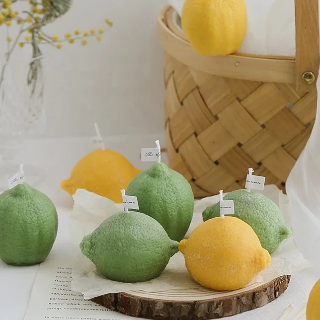 Most Selling Online Products Handmade Green Yellow Lemon Shape Home Holiday Decorations Supplies Fruit Aroma Scented Candles