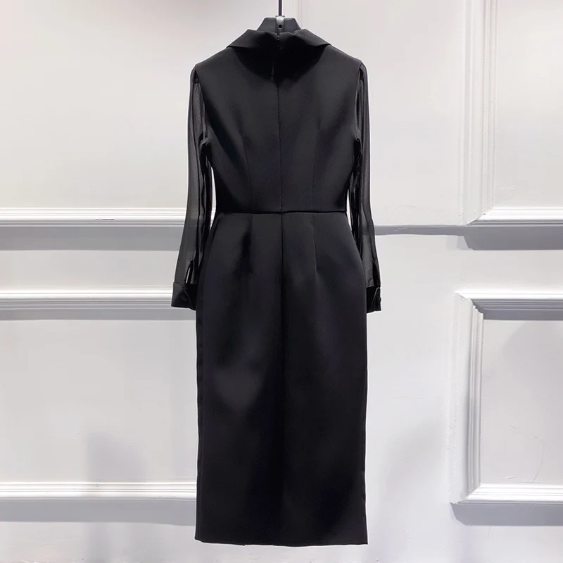 
Custom 2021 Spring Professional Temperament Waist Thin Long Sleeve Classic Retro Dress 