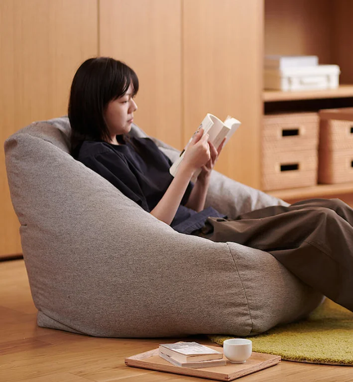 Luxury Imitation Synthetic Leather Compressed Foam Fluffy Leisure BeanBag Chair Sofa  Fabric Velvet Lazy Lounger Sofa