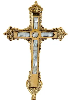 Vintage Standing Gold Mother of Pearl Cross - Altar Gold Cross
