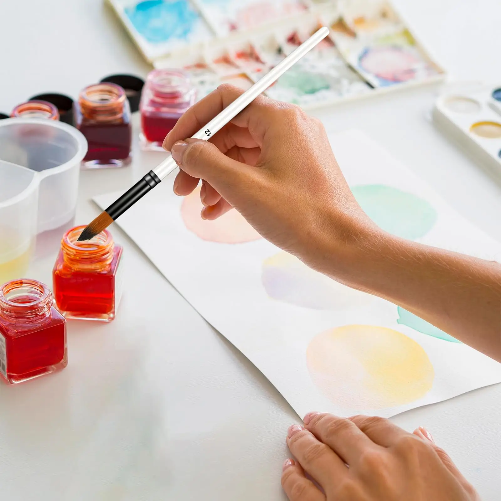 12 pcs art brush high quality cheap kit pearl white wooden handle nylon hair paint brush set for Acrylic oil watercolor paint