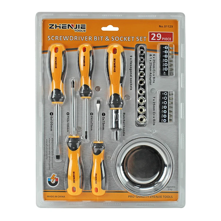 Hand Tool Set With Metal 29pcs Case Car Bag Auto Oem Harden Pcs Color Chrome Package Material t-handle screwdriver