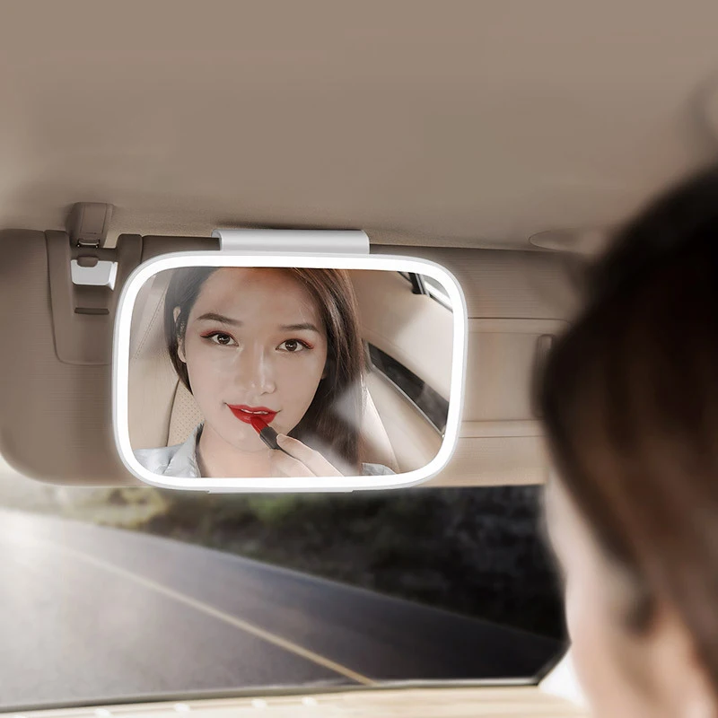 Three Color Adjustable Car Visor mirror Touch Sensor Vanity Mirror with LED Lights Cosmetic Travel Makeup Mirrors