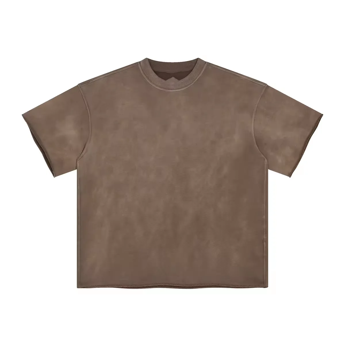 Summer wear 250gsm pure cotton t shirt brown color stone washed t shirt raw cut cuff and hem acid washed t shirt