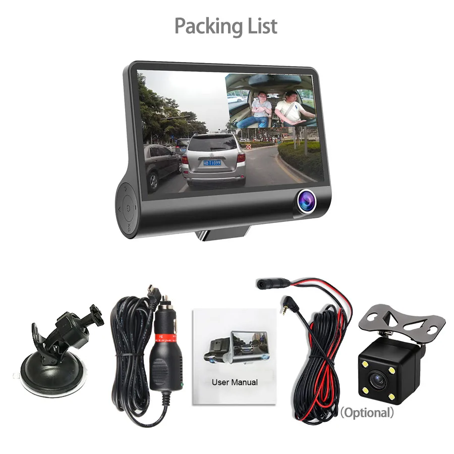 4 Inch car dash cam Full HD 1080p Vehicle Traveling Date Recorder with 3 Camera lens Tachograph