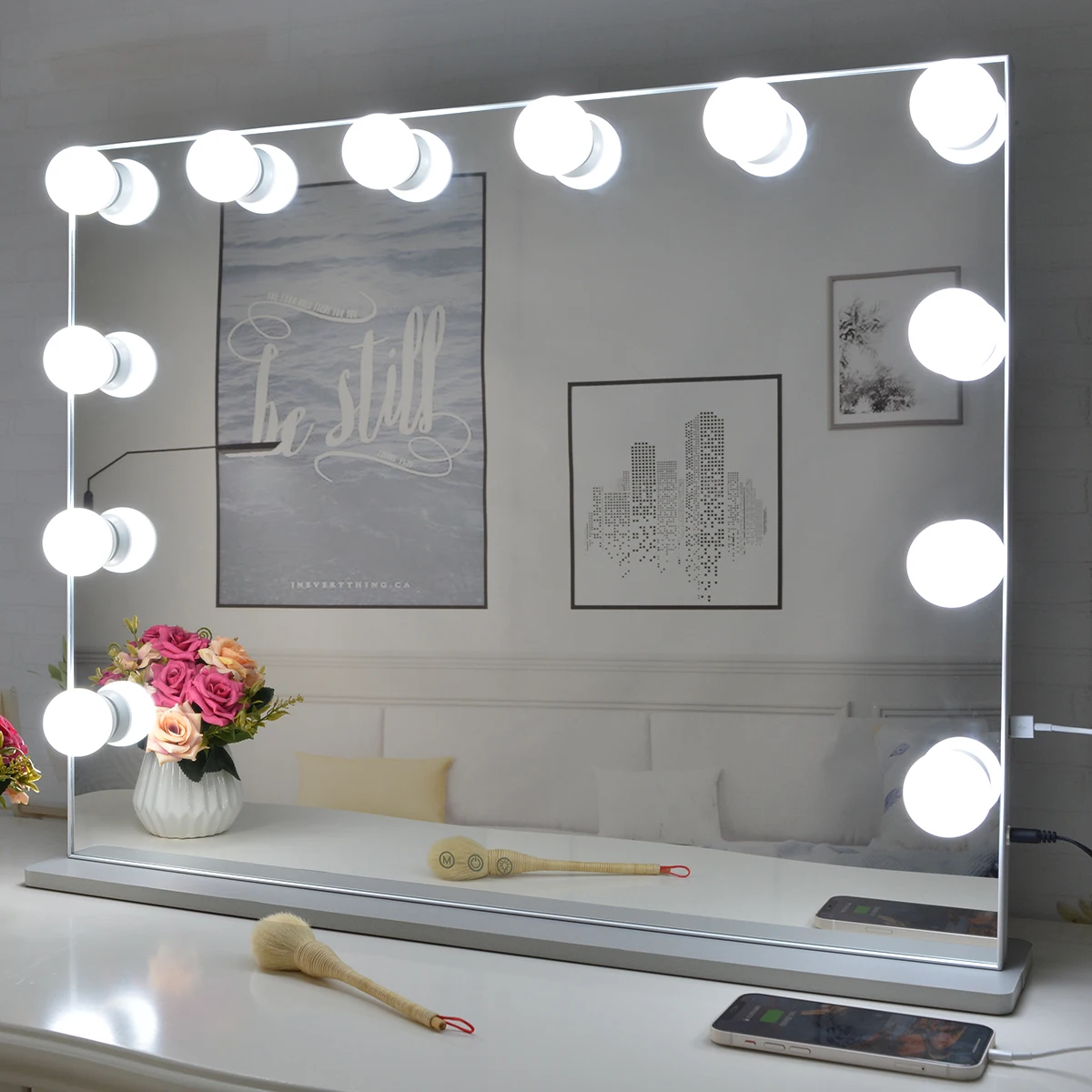 Hollywood Makeup Mirror Lighted Vanity Mirror table Dressing Mirrors With Light Bulbs include