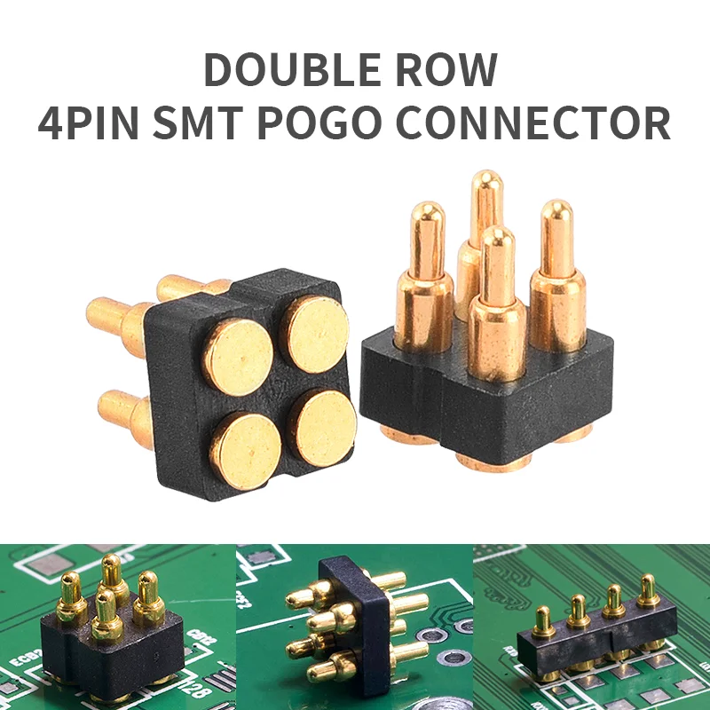 4Pin Double Row Customize Length 4 Pin Pitch 2.54mm 5V2A 12V 2A Gold Plated Smt Pogopin Connector