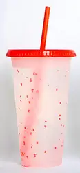 Coffee bubble tea color changing water smoothie drinking plastic reusable cold cups with lids and straws