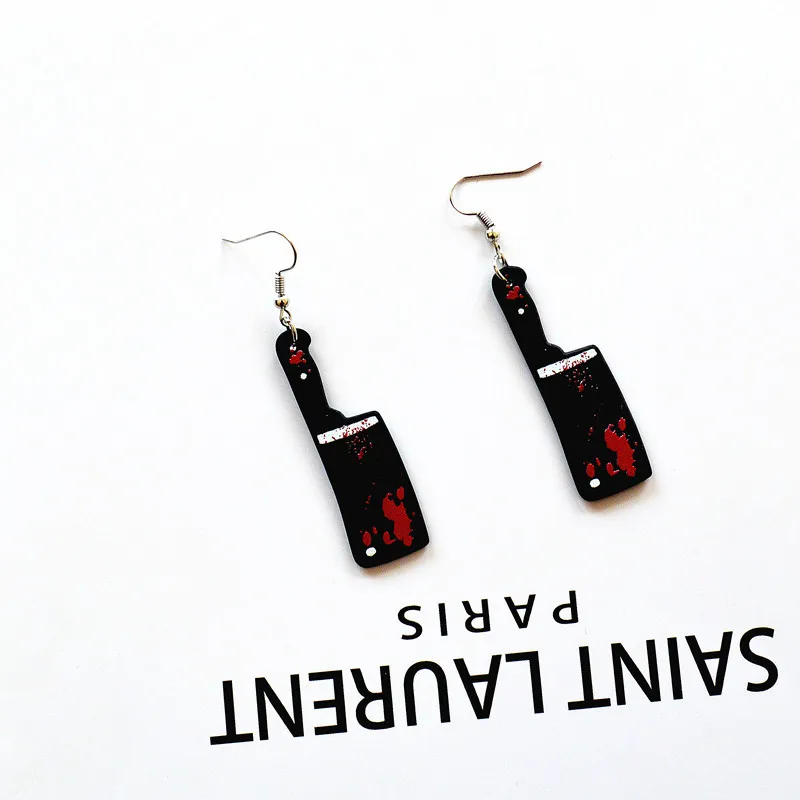 Harajuku Fashion Halloween Cosplay Horror Blood Dark Punk Acrylic Wholesale Gothic Scissors Dagger Knife Drop Earrings
