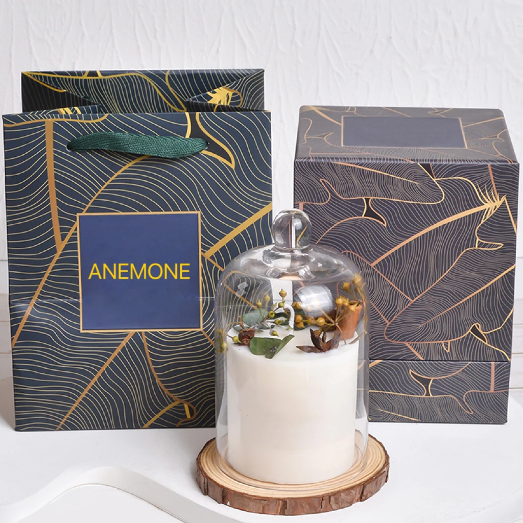 Luxury Romantic Wedding Candle Gift Box with Glass Cover and Dried Petals Soy Candle  Ancient Flower Aromatherapy Candle