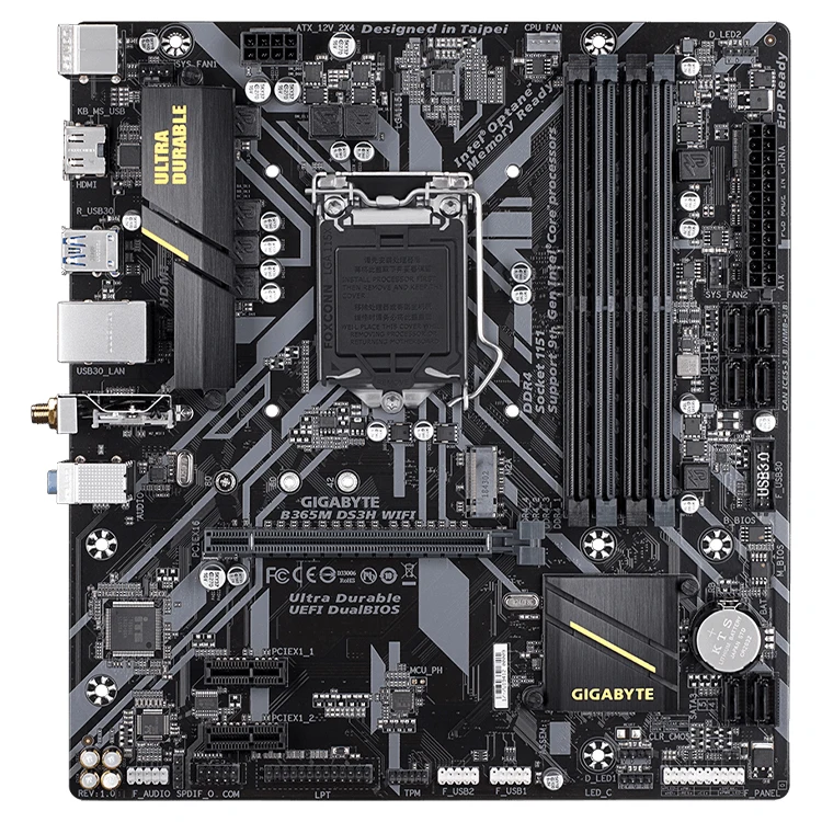 Игровая Материнская плата GIGABYTE B365M DS3H WIFI поддерживает процессоры Intel 8th и 9th Gen Core с чипсетом B365 LGA 1151