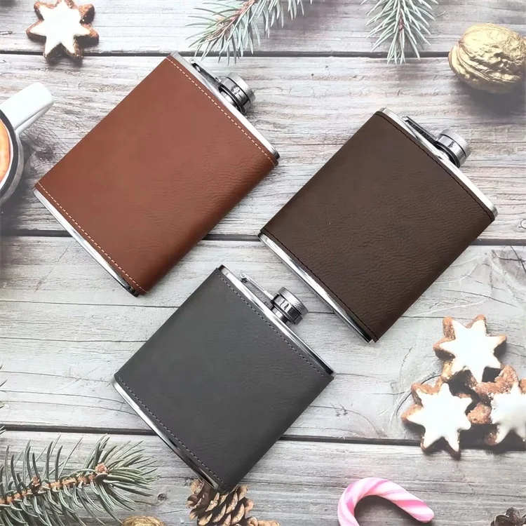 Sublimation Blank Laserable Leather 7oz Bulk Price Stainless Steel Modern Hip Flask for Whiskey