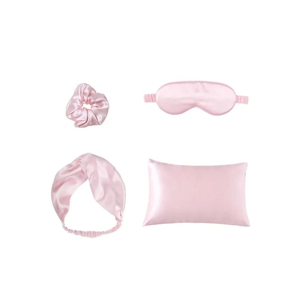 2021 New Elastic Hair Band Drawstring 22momme silk pillowcase scrunched and eye mask Set
