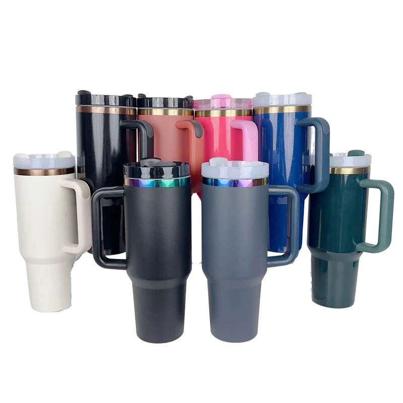 Custom 40oz Adventure Big Tumbler with Gold Rim Copper Based Rainbow Laser Engraving Gilded Gold Mug