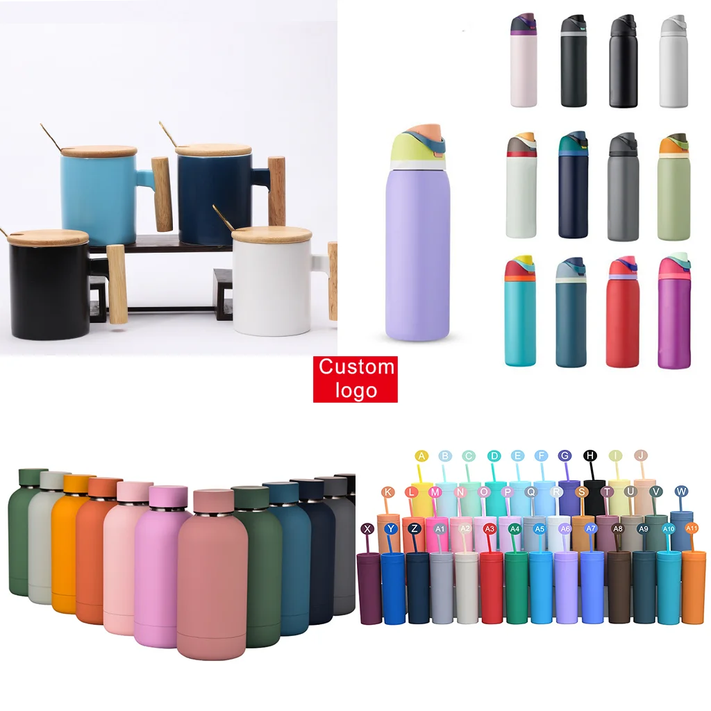 Custom logo gift cup New 2024 ceramic Mark plastic straw stainless steel cup a variety of promotional cups