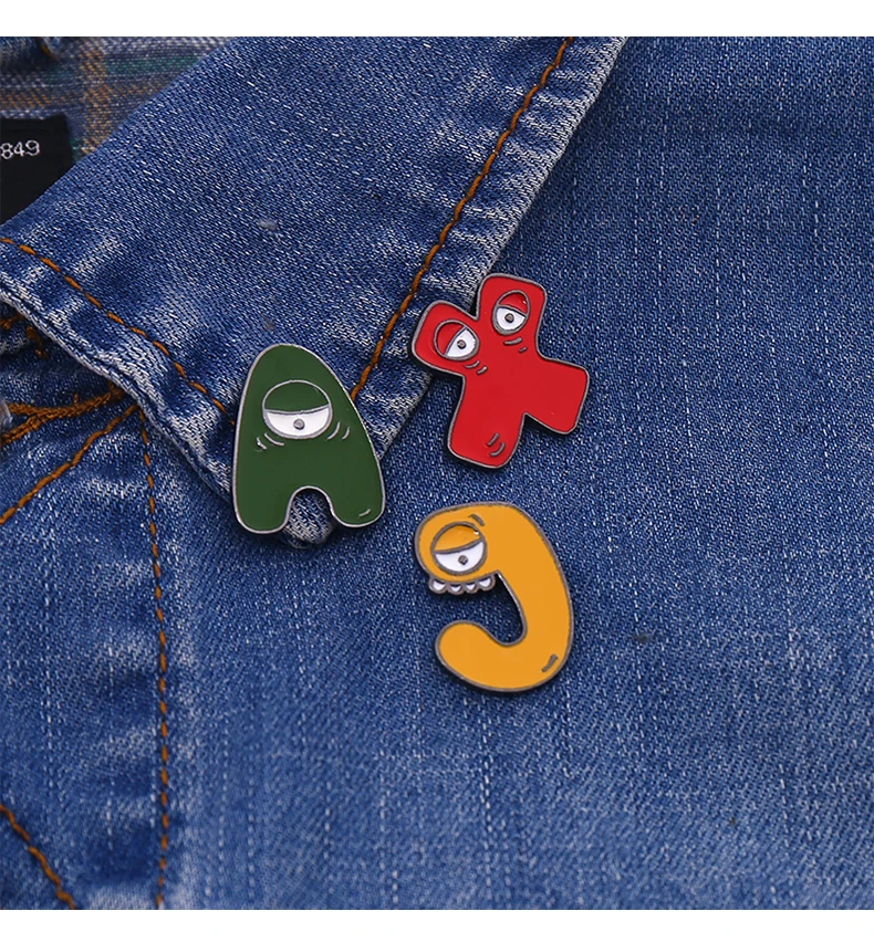26 English Alphabet Enamel Pin Cartoon Little Monster Metal Hat Pin Badge Colorful Creative Design Lapel Pin Accessories