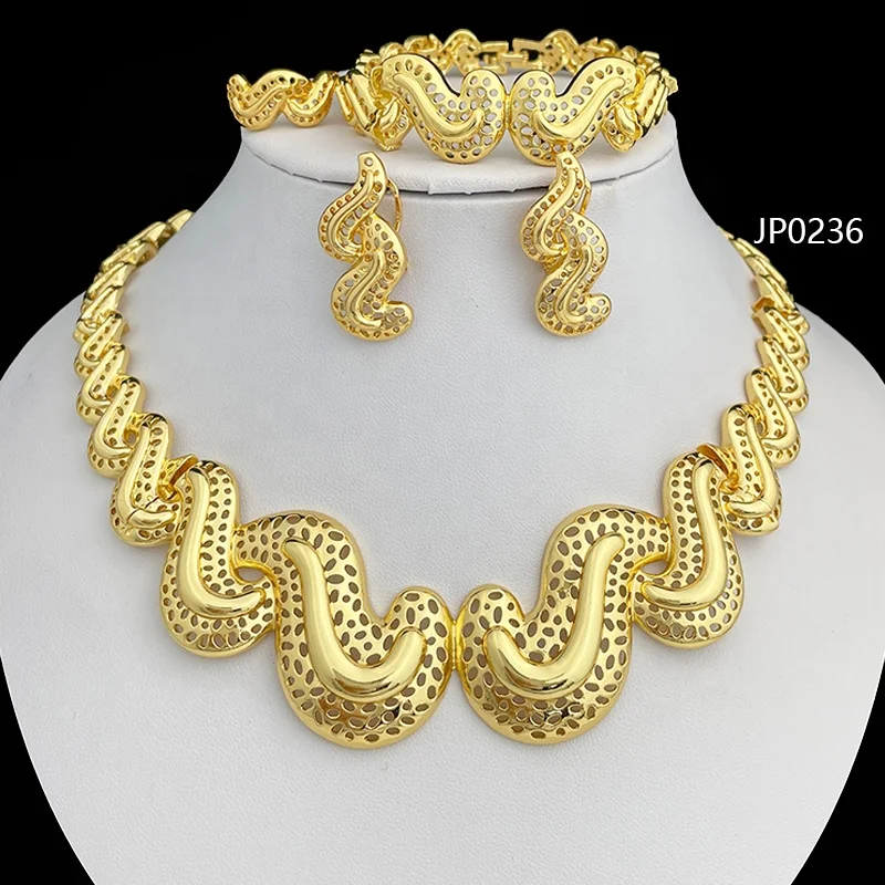 Juepei design dubai jewelry set luxury with special pattern dubai gold jewelry set