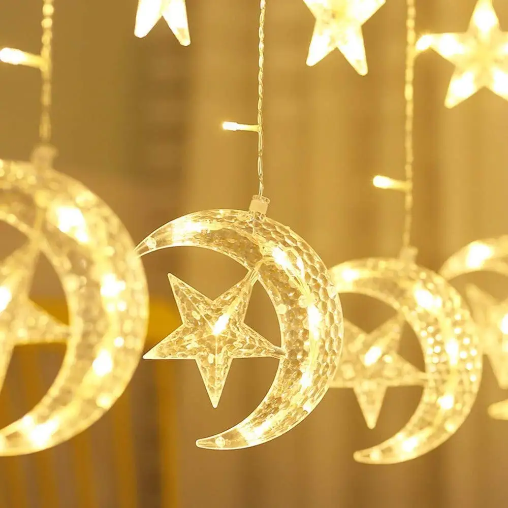 
LED icicle Star Moon Lamp Fairy Curtain String Lights Christmas Garland Outdoor For Bar Home Wedding Party Garden Window Decor 