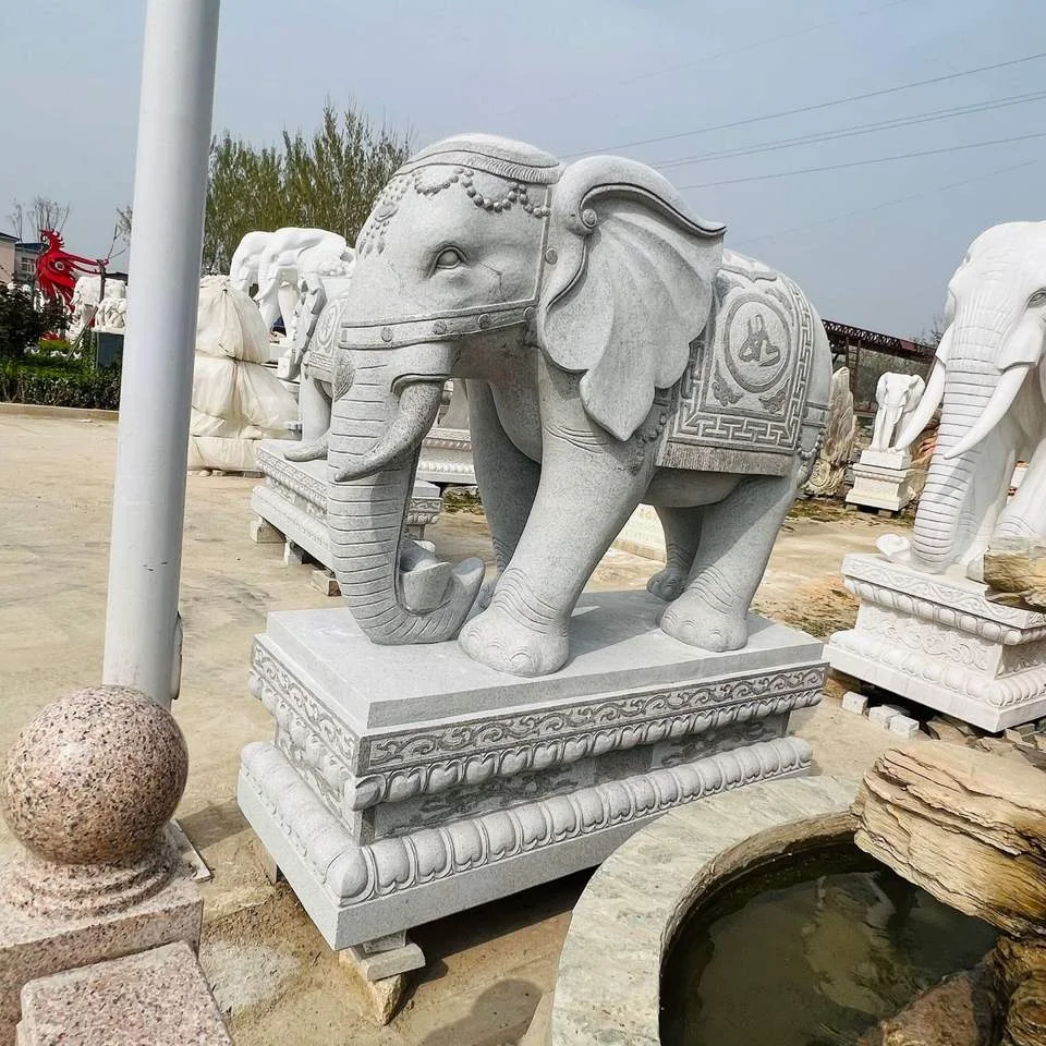 outdoor carved stone marble animal elephant statue