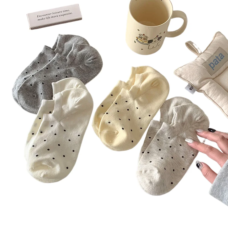 aohan spring summer shallow mouth female solid color not drop with socks polka dot boat soc