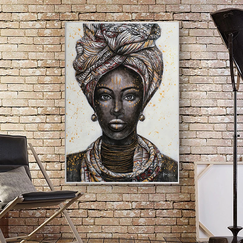 African Graffiti black Indian woman portrait Wall Art Pictures Oil Painting For Home Decor Cuadros Living Room Decoration Canvas