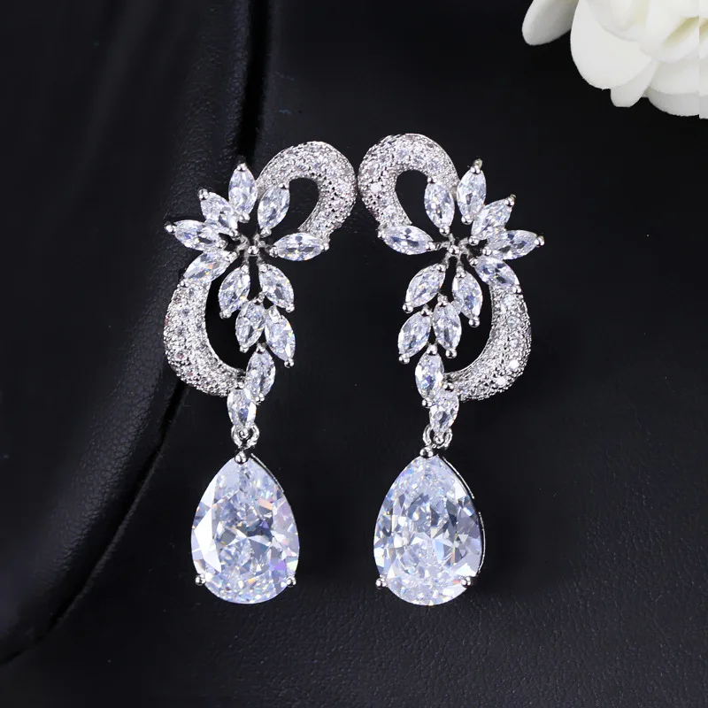 2020 Vintage Fashion Jewelry AAA Cubic Zirconia Brass Women Two Tone Colorful Artificial Luxury Wedding Earrings