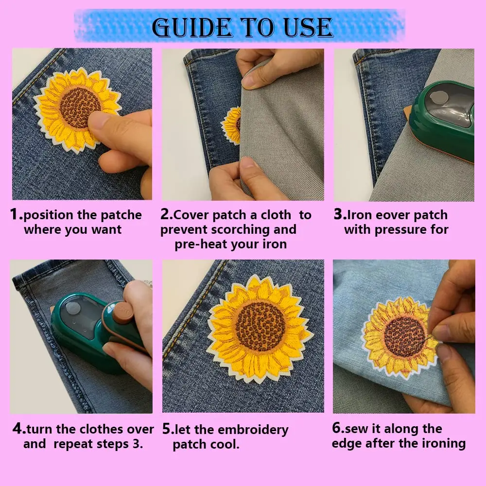 Factory Iron on Patches Ready to ship embroidery Sunflower Bee badge patches wholesale custom logo patches for clothes