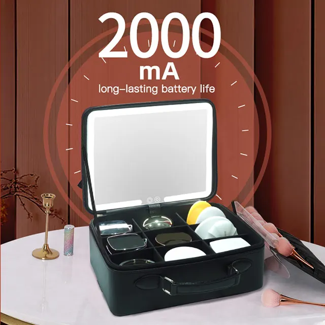 Cosmetic Bag Storage LED Light Professional Box With Mirror Portable Makeup Large Capacity Home Travel