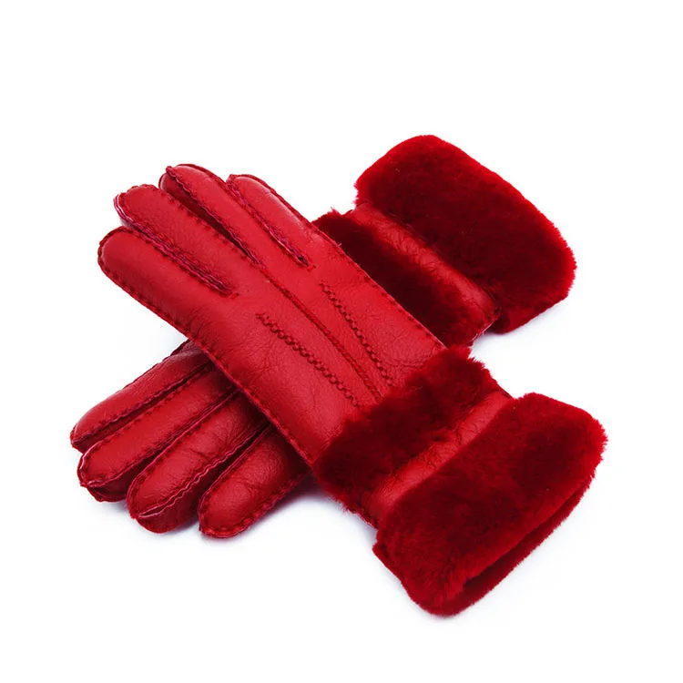 
Winter Gloves Women Sheepskin cashmere Fur Warm Gloves Ladies Full Finger Fashion Genuine Leather mitten Five Finger gloves 