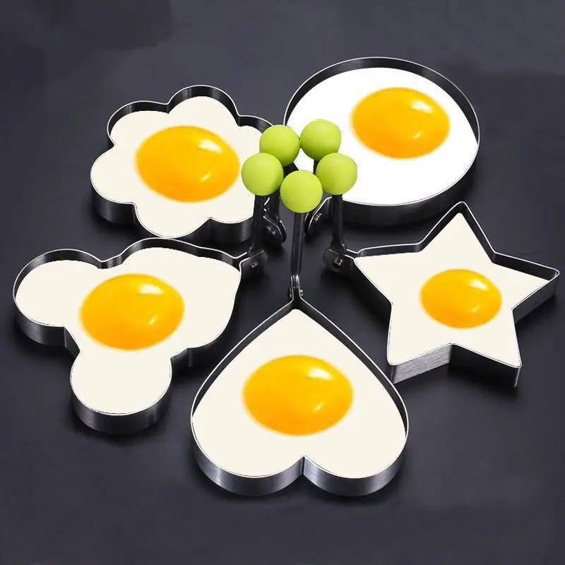 5pcs Stainless Steel Fried Egg Molds Kitchen Gadgets For Cooking Fried Eggs DIY Models For Eggs And Rice Balls Heart Shape