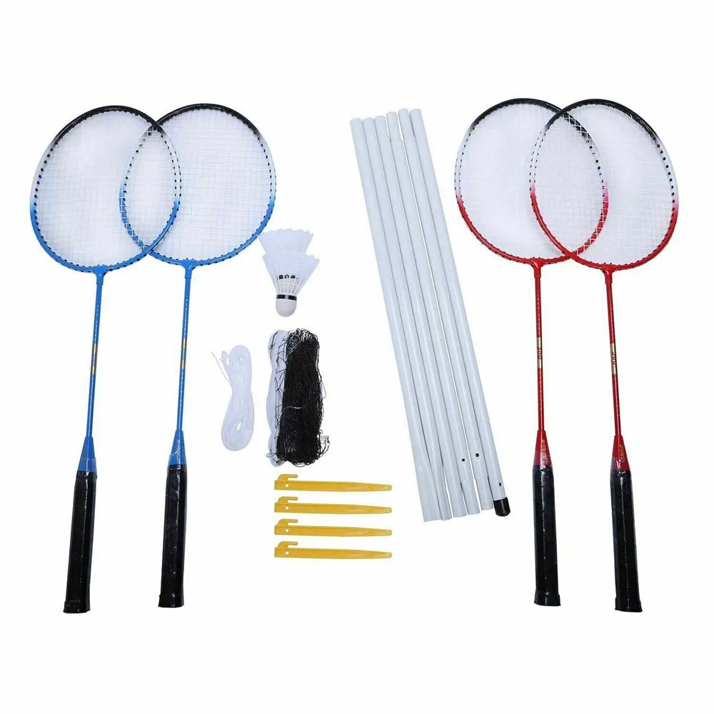 Professional Badminton Wholesale Ball Racquet Set 4 Player Racket Shuttlecock Poles Net Bag
