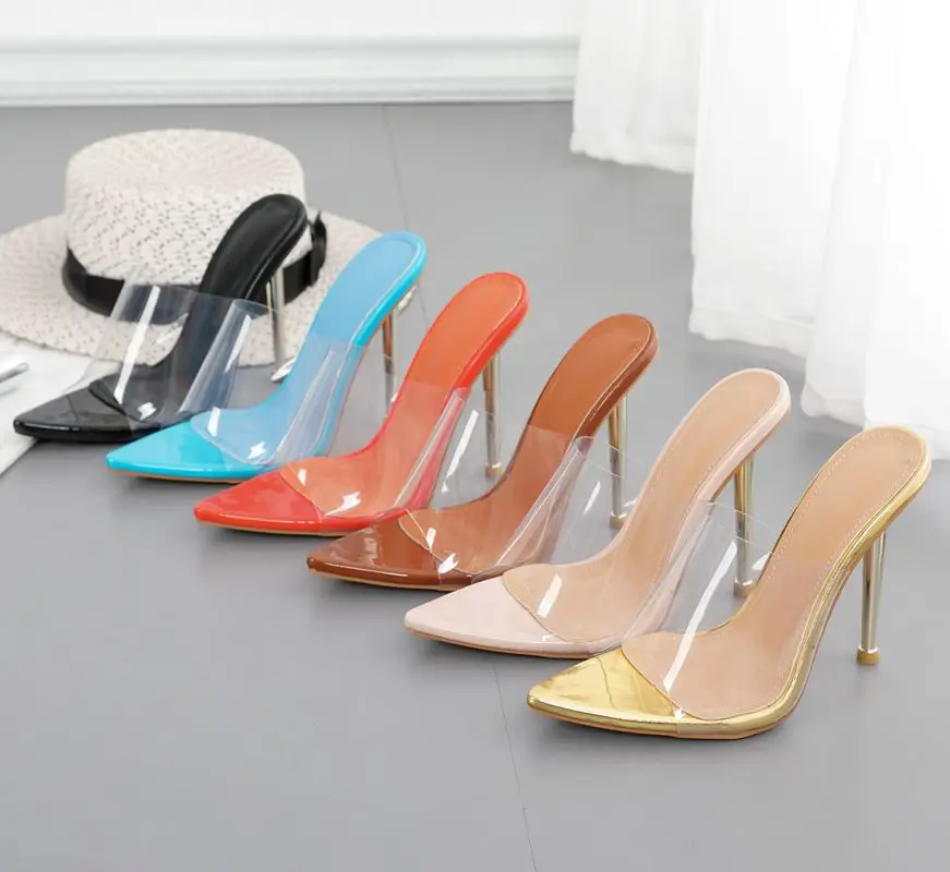 2022 New Pointed Toe Clear Stiletto Heels Women Shoes Transparent PVC Peep toe High Heels Sandals for ladies and Women