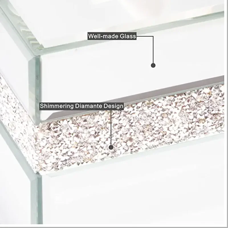 Diamante Mirrored Tissue Box Cover Brush Holder Kit Tissue Box Holder for Dresser Living Room Bedroom Luxury Gift