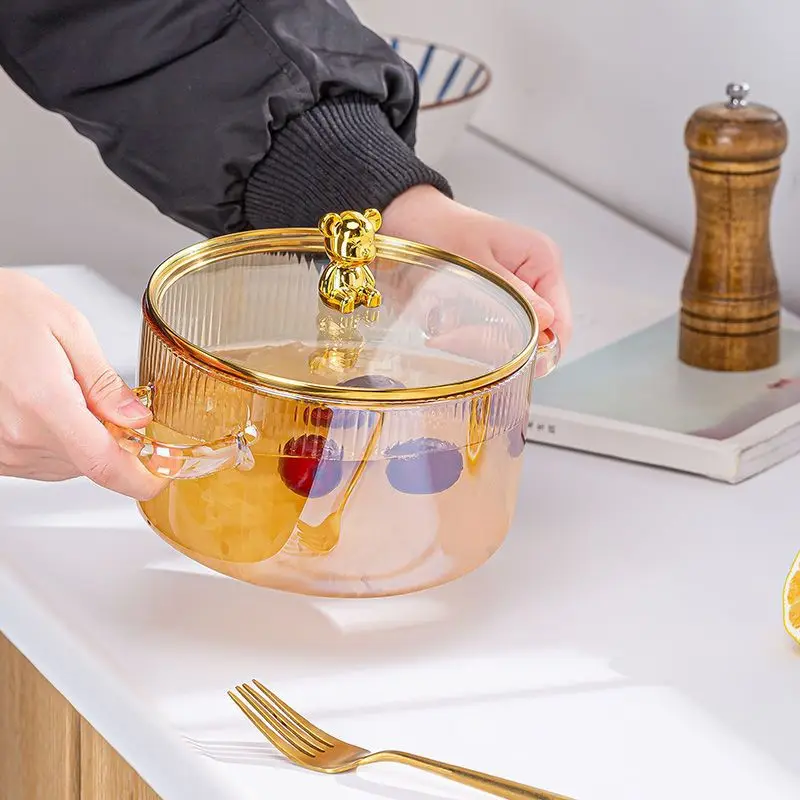 1.5L  Transparent heat-resistant bear vertical stripes cooking pot glass pot cooking glass cooking pot