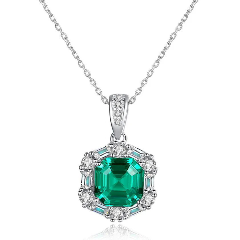 Alibaba Hot Selling Emerald CZ Necklace Chain Sterling Silver Shiny Sterling Silver Jewelry Necklace