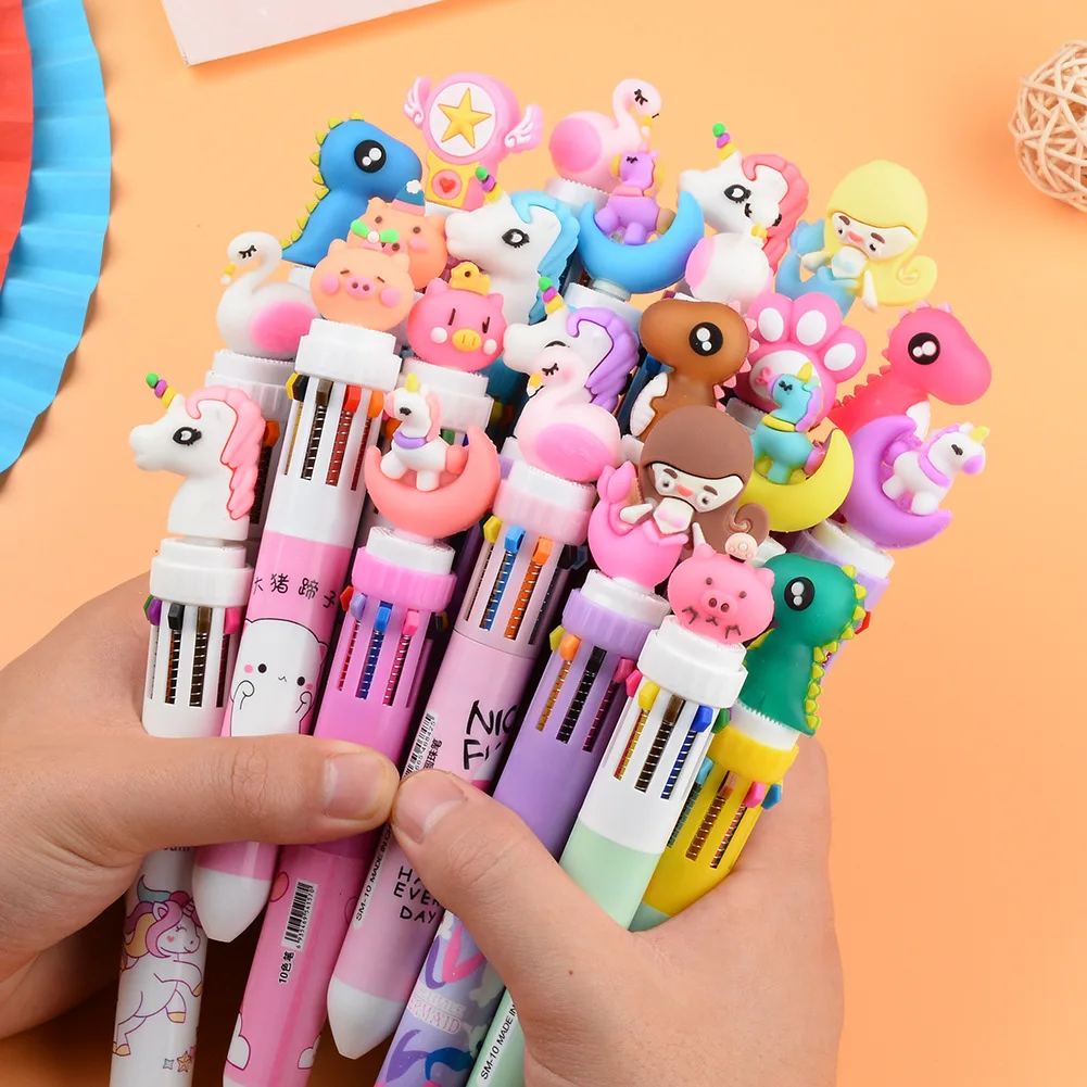 Kawaii cute 3d silicone pen head plastic multicolor ballpoint pen 6 colors 10 colors