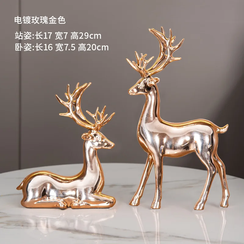 2025 Manufacturer Factory Direct Sales Luxury Resin Sitting Electroplating Deer Statues for Home Decor Shinning Couple Deer