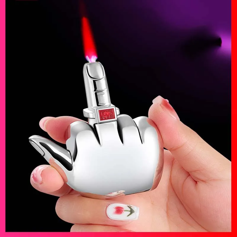 Hot selling Creative wholesale middle finger lighter outdoor windproof jet gas lighter for men