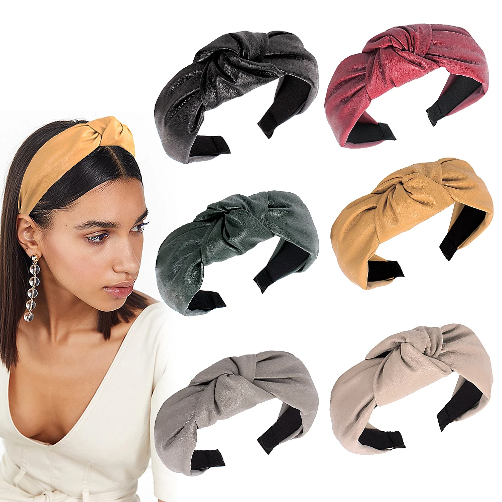 YIWU QIYUE Accessories Cute Beauty Fashion Girls Vintage Hair PU Leather Wide Bands Women Hair Head Bands Headbands