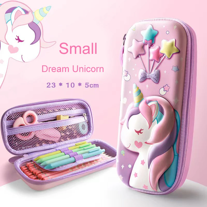 Custom Fashion Cute 3D Unicorn Leather Print EVA School Kids Pen Bag Case Pencil Case
