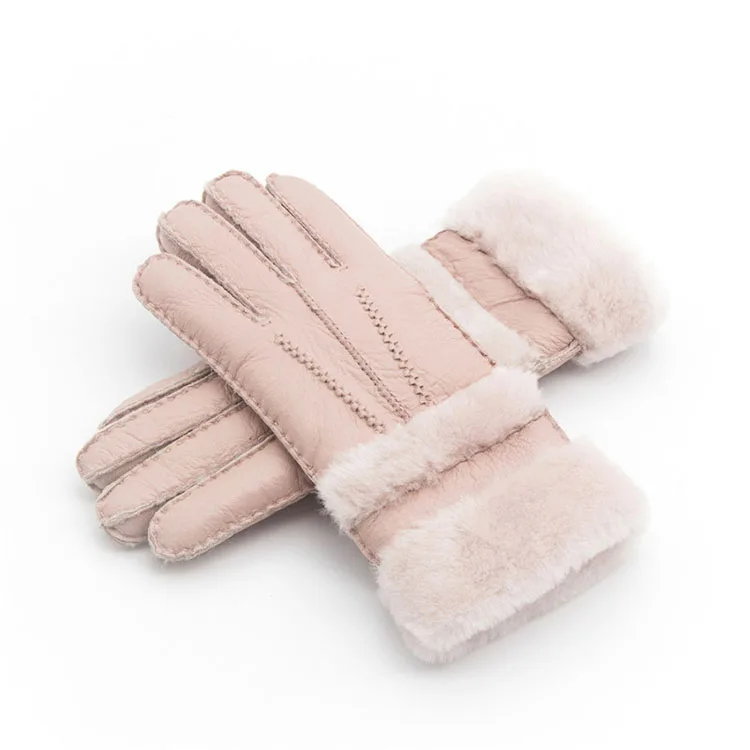Winter Gloves Sheepskin Cashmere Fur Warm Gloves Ladies Full Finger Fashion Genuine Leather Mitten Five Finger Gloves