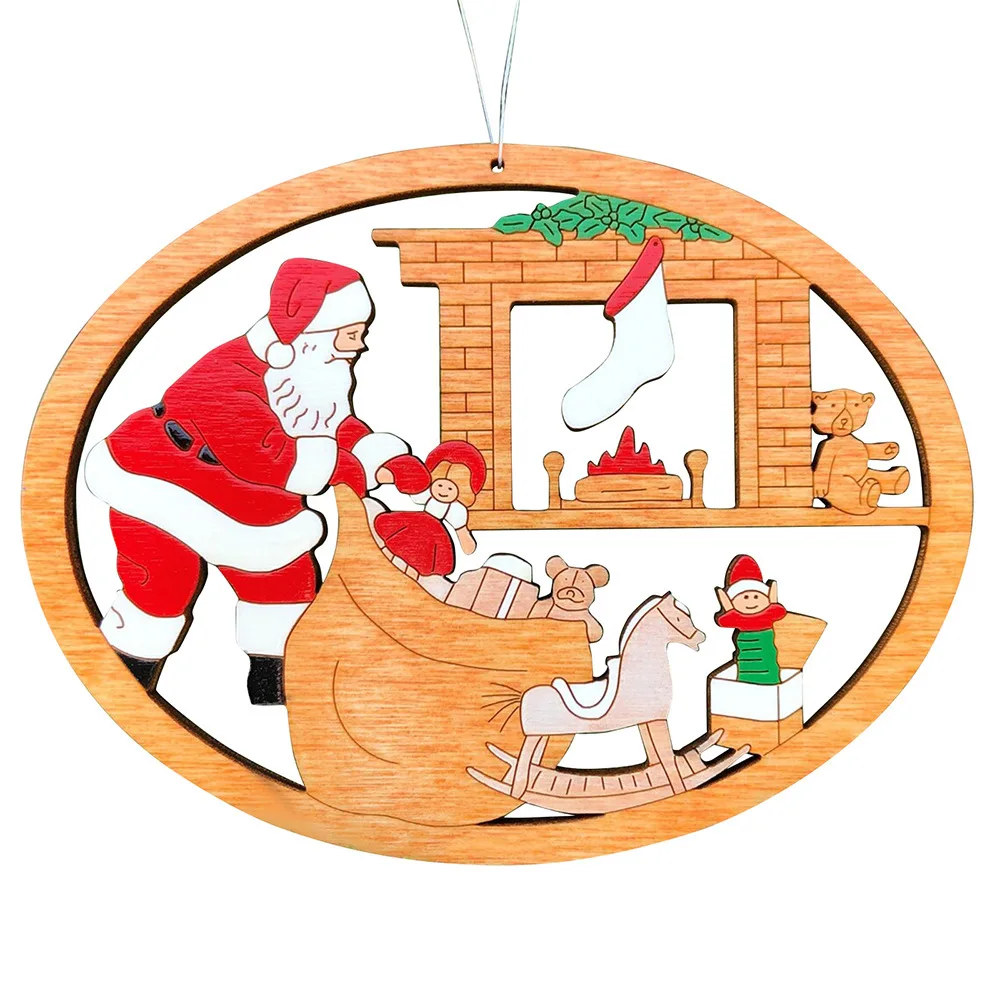 2023 Personalized Christmas Tree Pendant Round Hollow Wooden Hanging for Home Christmas Ornament