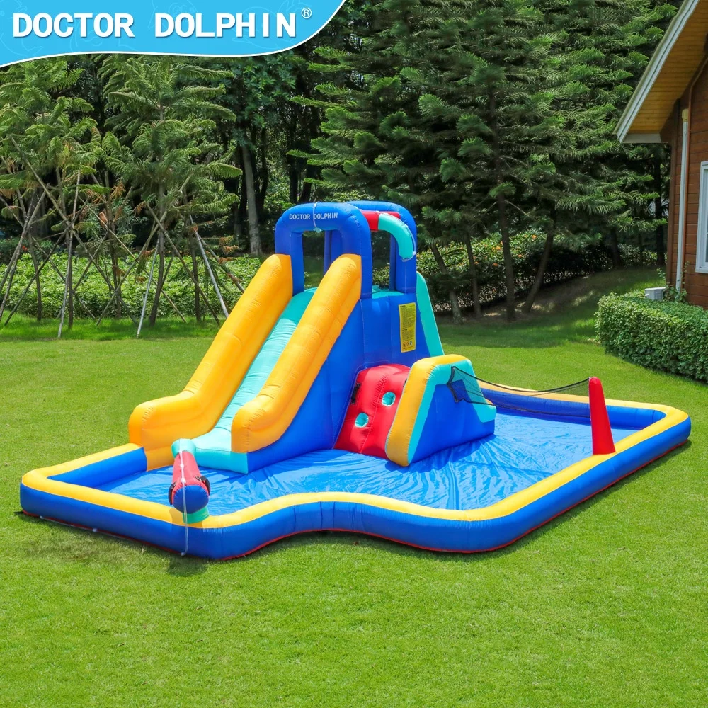 Doctor Dolphin Hot Sale Commercial Water Slide Pool Cheap Inflatable Bouncer Jumping Bouncy Castle with Slide  Wholesale