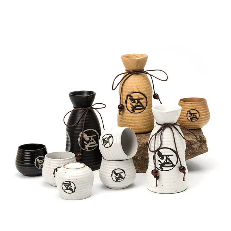 Japanese Ceramic Sake Set Cups Bottle with Lid Vino Warmer Sets Barrel Rice Wine Tradicional Flaschen Dispenser