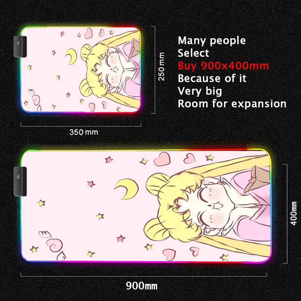 30x80 см розовые RGB аниме коврики светодиодная подсветка коврик Kawaii игровые аксессуары Настольный Сейлор